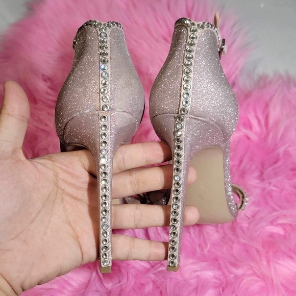 Steve Madden Collette Ankle Strap Sandals Blush Glitter Rhinestone Size 10 - Picture 6 of 7